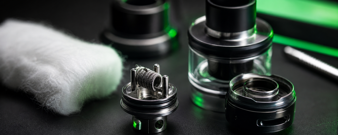Resistencia de vapeo nueva con algodón y atomizador desmontado