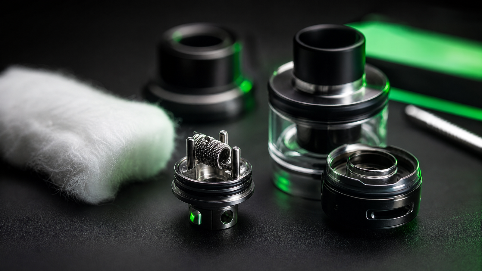 Resistencia de vapeo nueva con algodón y atomizador desmontado